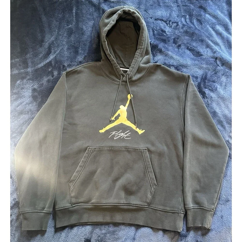 Air Jordan Flight Hoodie Essential Baseline Fleece Black Gold Men's S FD7545-011